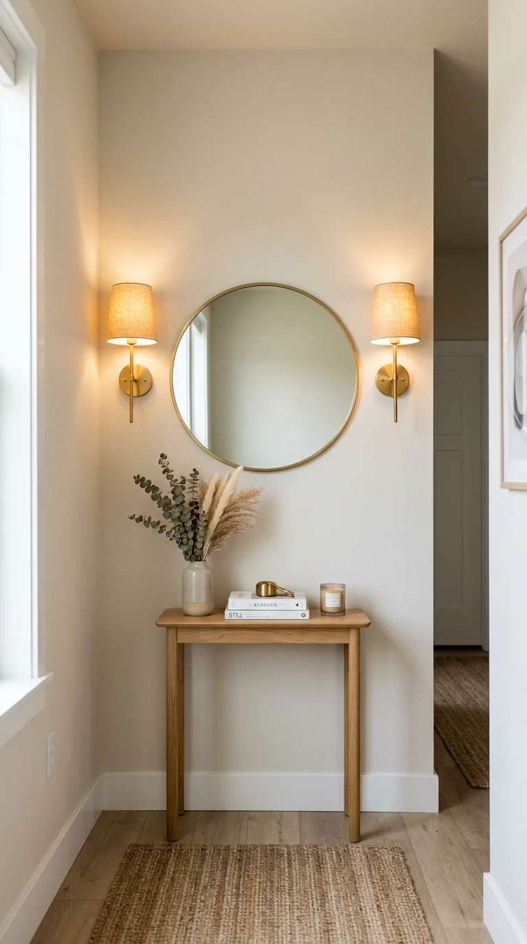 Your Tiny Hallway Deserves This Glow-Up: 20 Ideas to Try 4 003 Wall Sconce Pair A narrow hallway wall with two ma