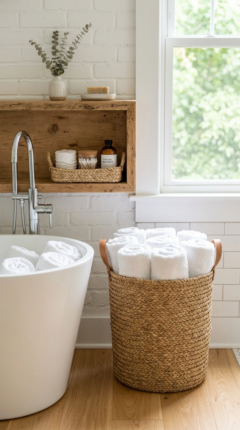 003 Woven Basket Storage A tall woven seagrass basket
