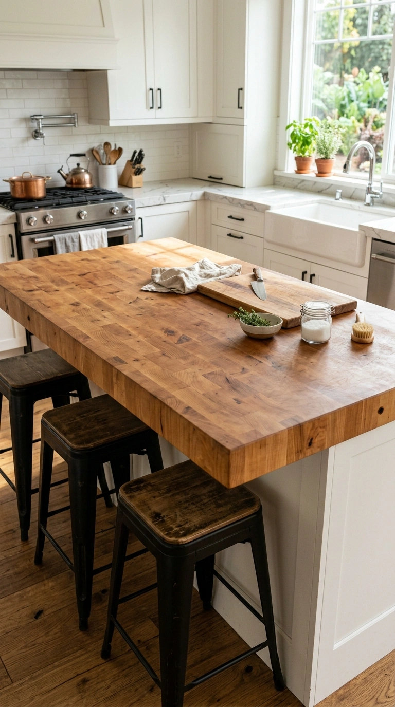 004 A Butcher Block Island Top A large kitchen island