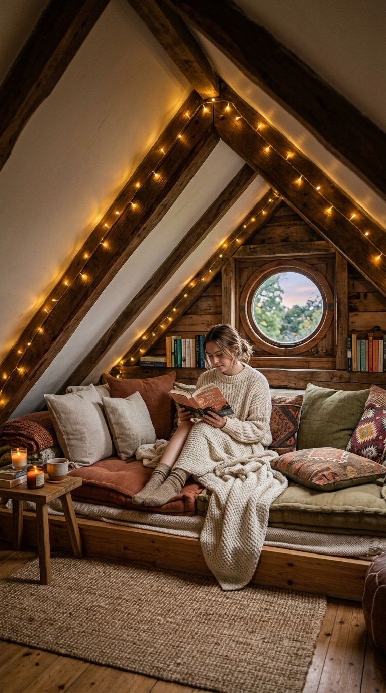 004 Attic Reading Loft An attic reading nook with a lo