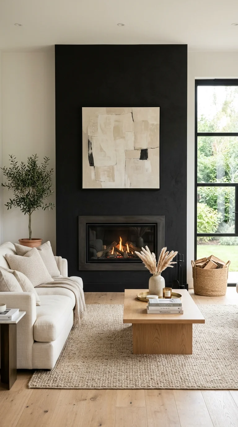 20 Hottest Black Accent Wall Ideas Taking Over Home Decor 5 004 Black Fireplace Wall A bright modern living room w