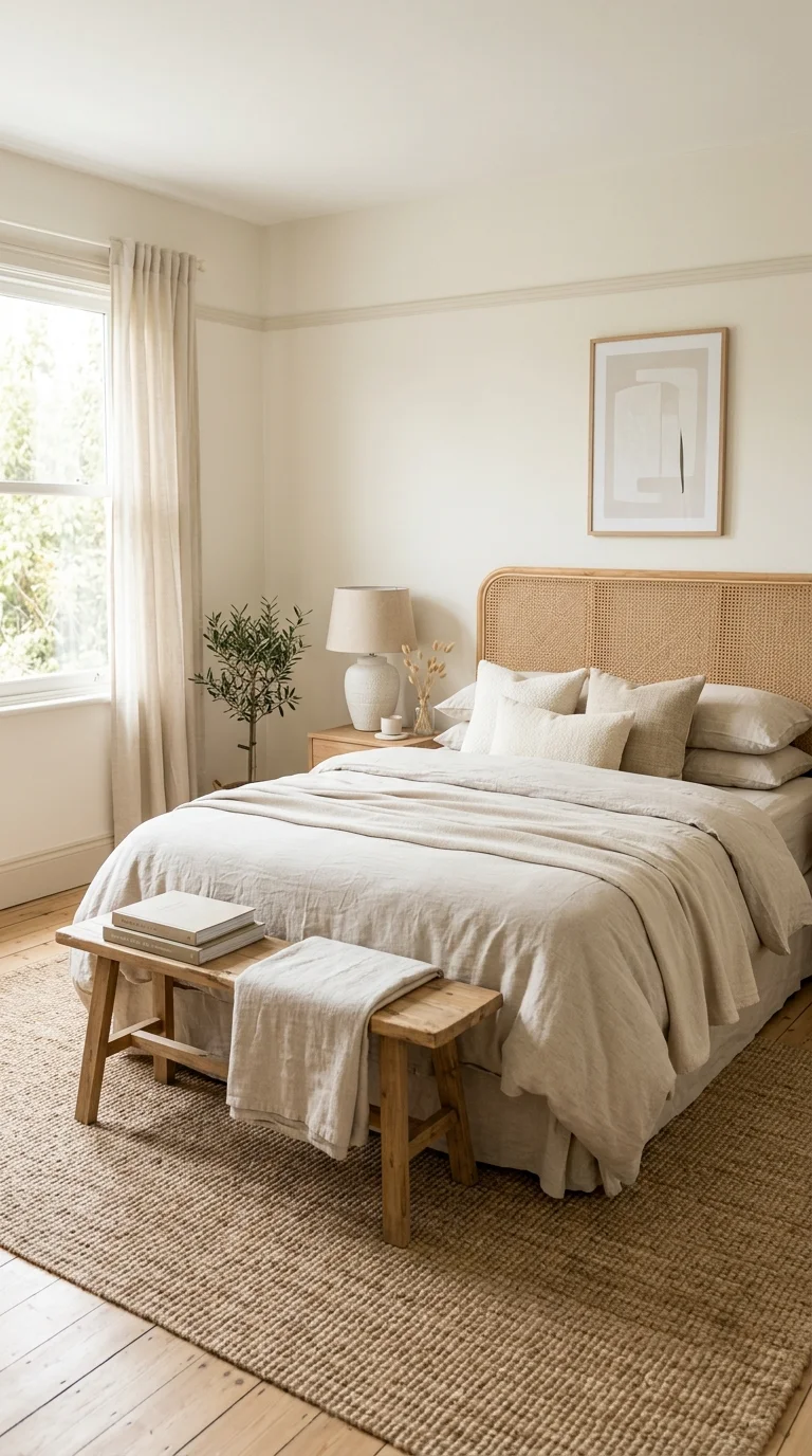 004 Creamy Oat White A bedroom with creamy oat white w