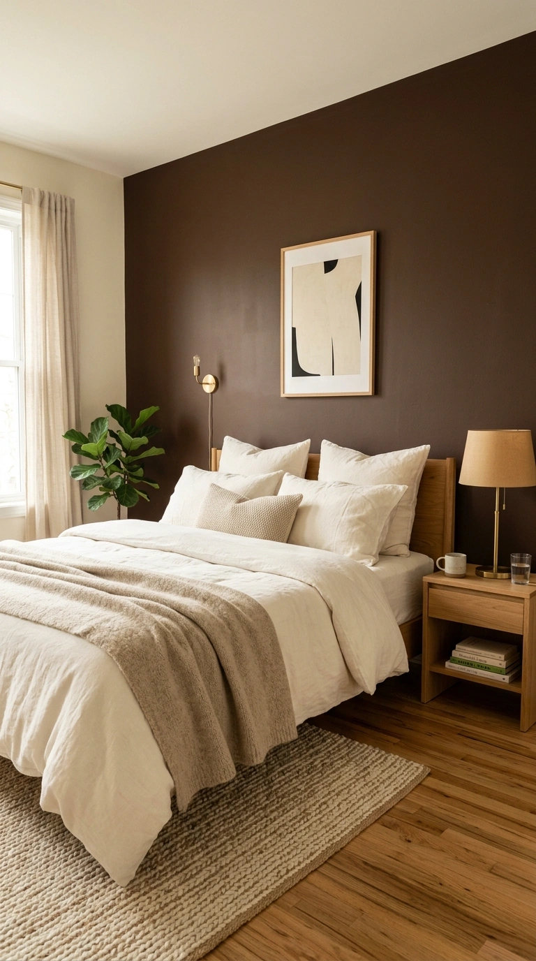 004 Deep Chocolate Brown A bedroom with a deep chocola