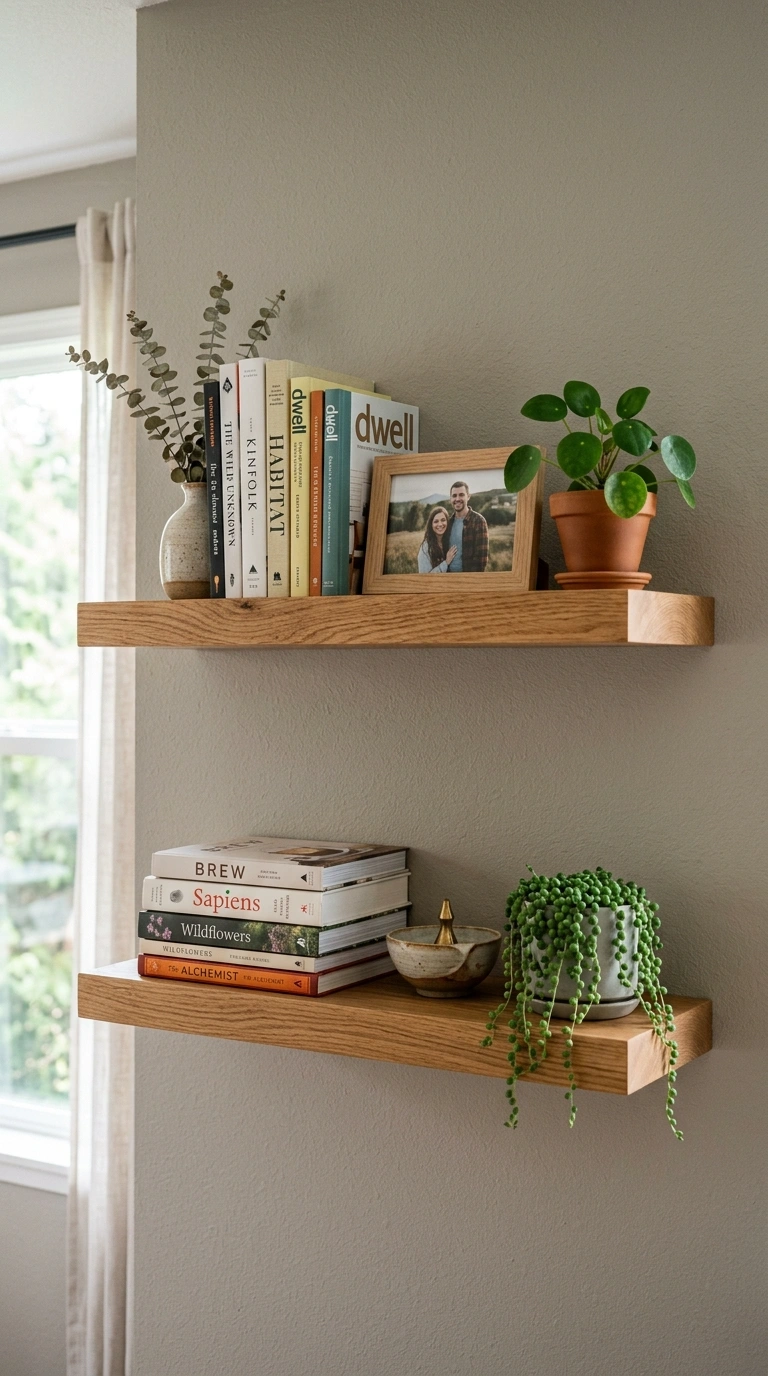 004 Floating Wood Shelves Two floating wood shelves mo
