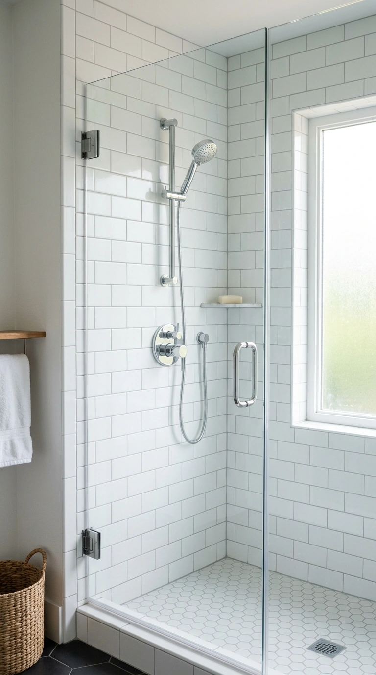 004 Frameless Glass Door A small bathroom shower with