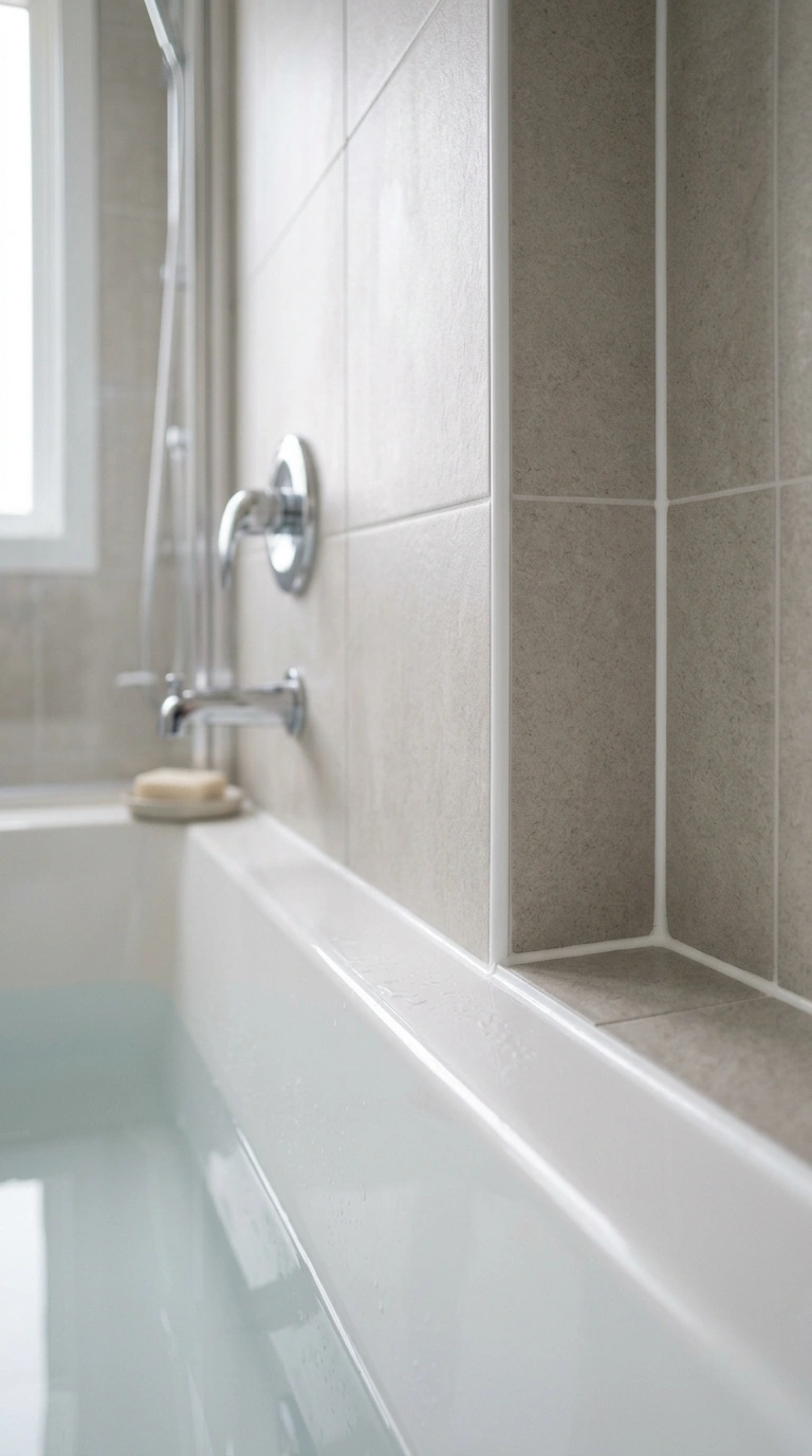 004 Fresh Caulk Lines A clean white bathtub with a fre