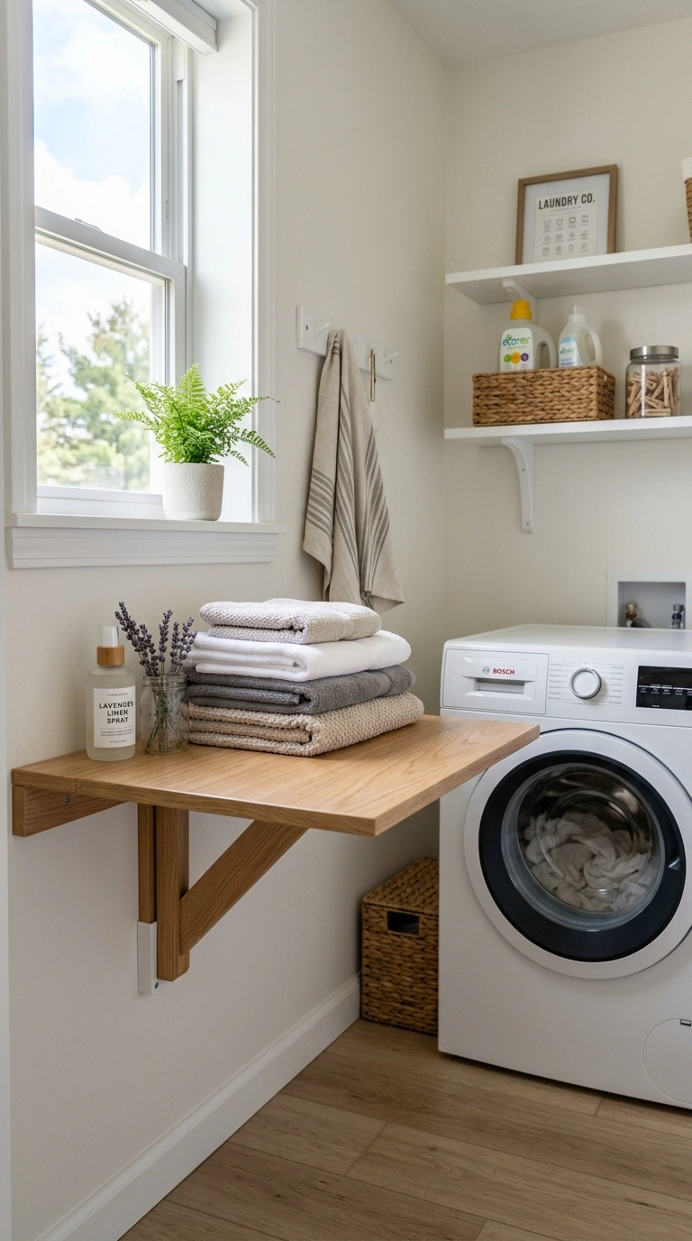 Small Laundry Room? 16 Organization Ideas That Help 5 004 Install Fold Down Table A small laundry room with