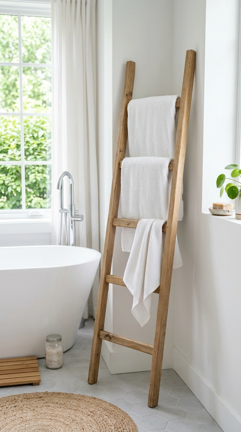 004 Ladder Towel Rack A wooden ladder towel rack leani