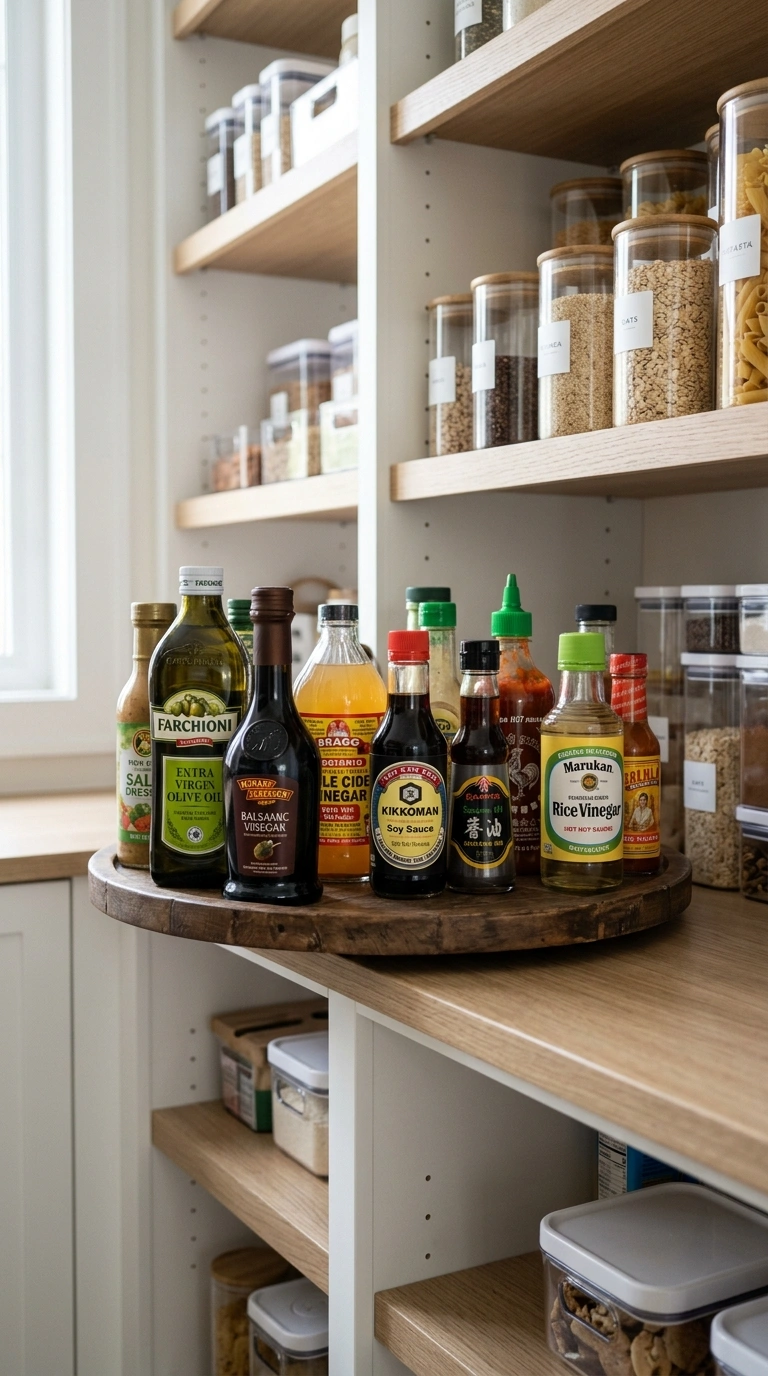 004 Lazy Susan Shelf A deep pantry shelf with a round