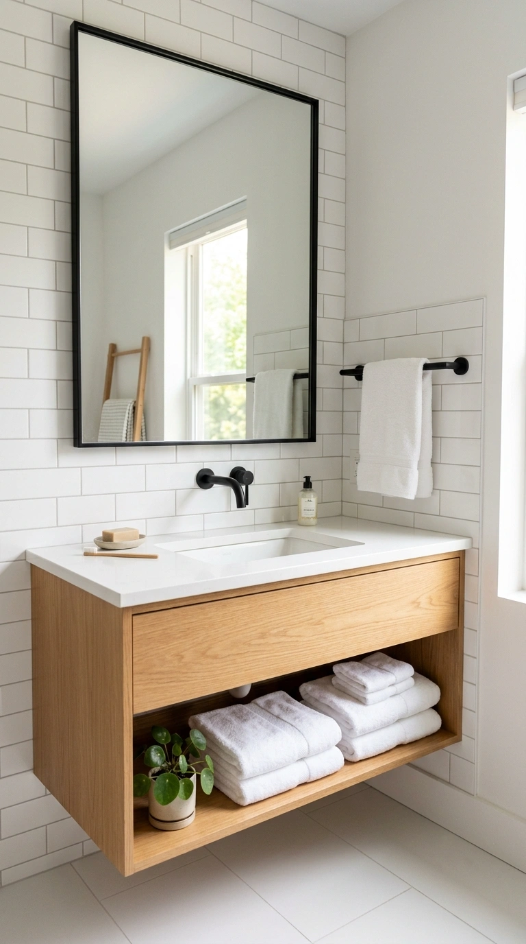 004 Matte Black Fixtures A modern white bathroom with