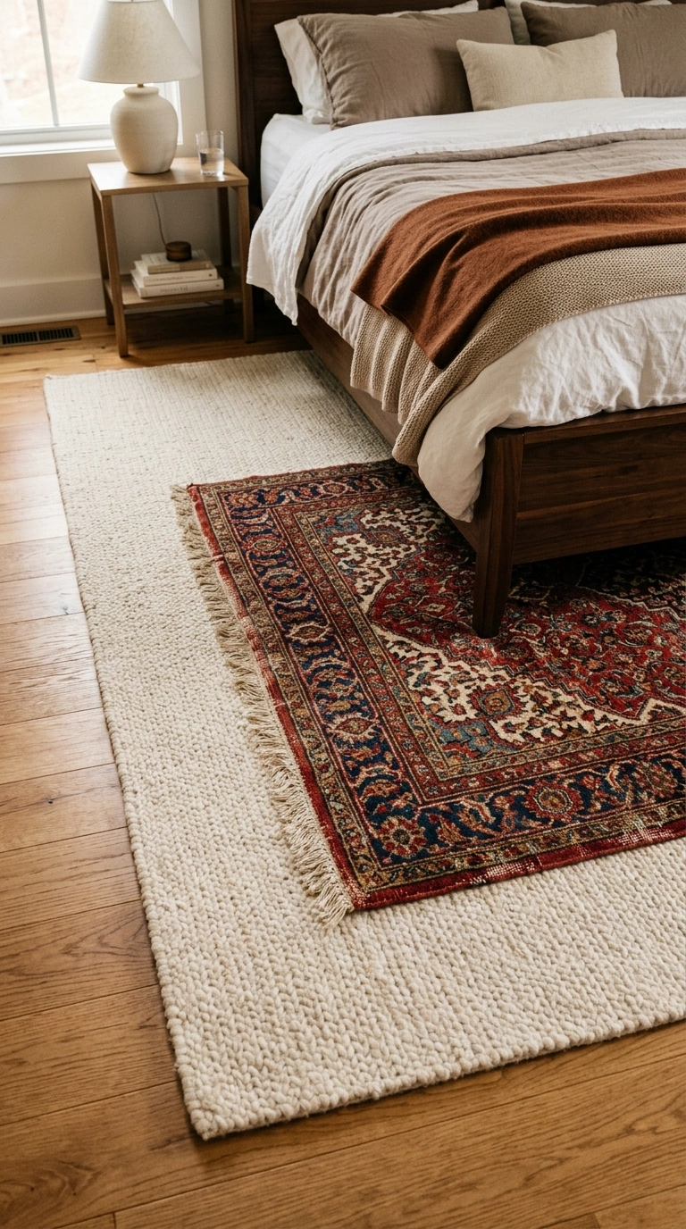 Master Bedroom Styling Tips From 14 Real Rooms 5 004 Soft Rug Layering A bedroom floor shot showing a l