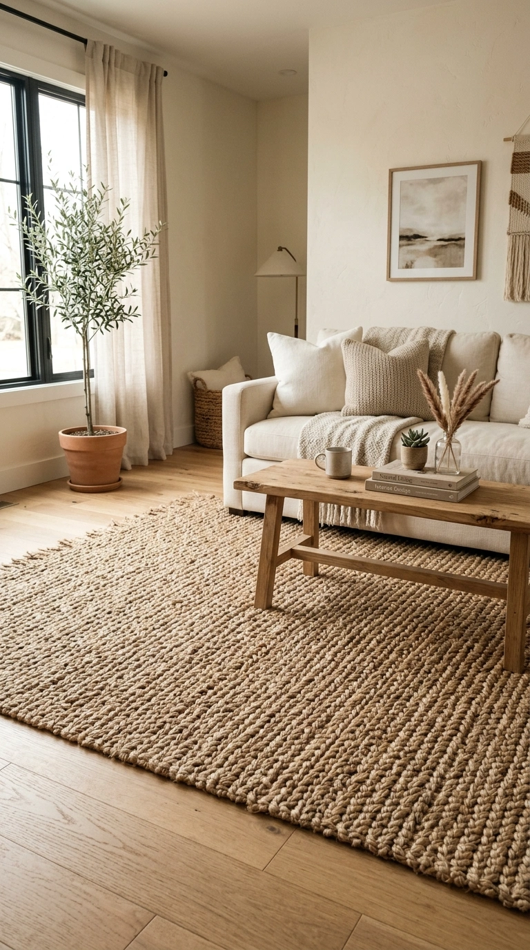 004 Textured Area Rug A living room with a chunky wove