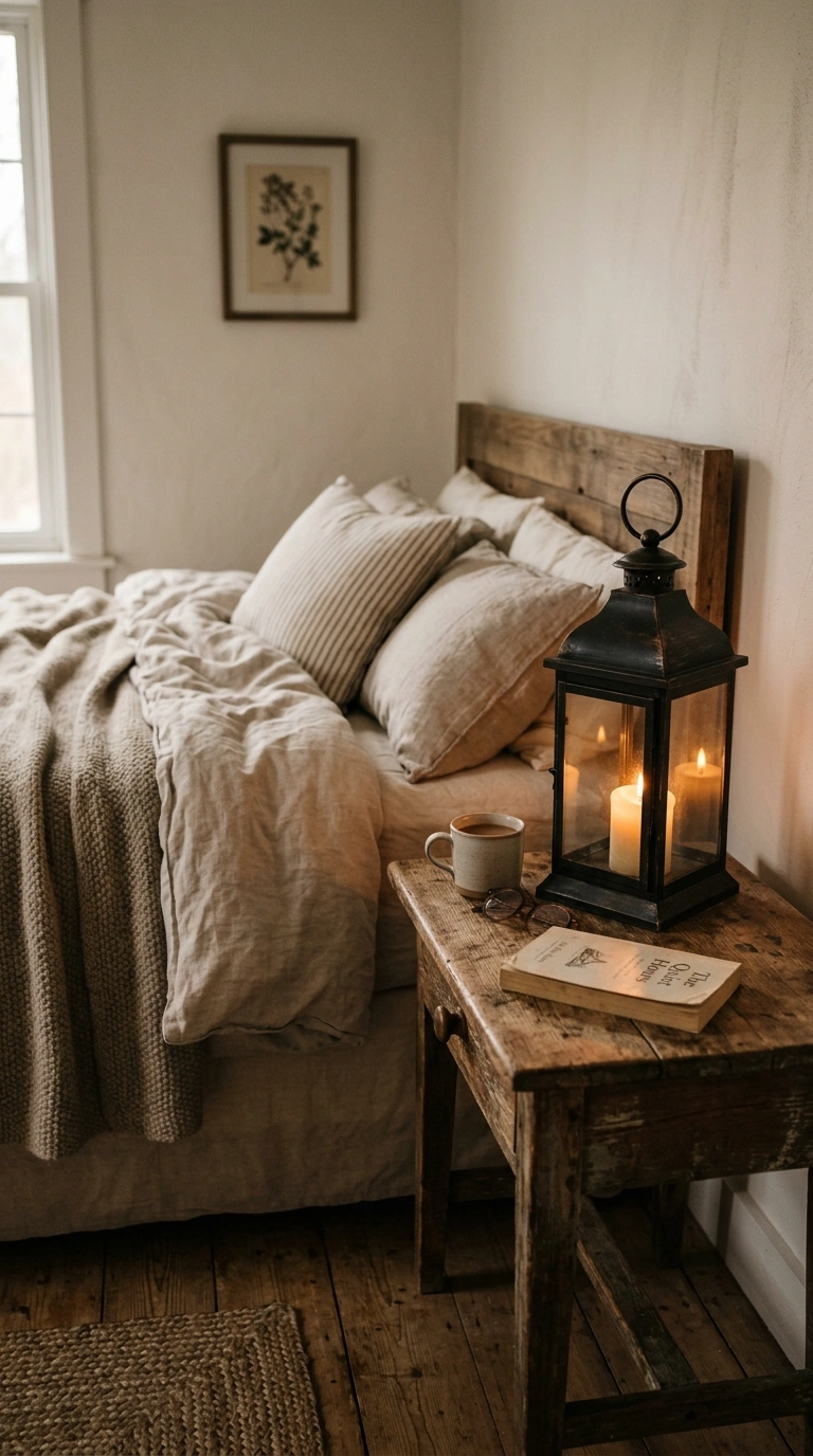 Rustic Bedroom Vibes — 16 Cozy Ideas 5 004 Vintage Lantern Light A rustic bedroom nightstand