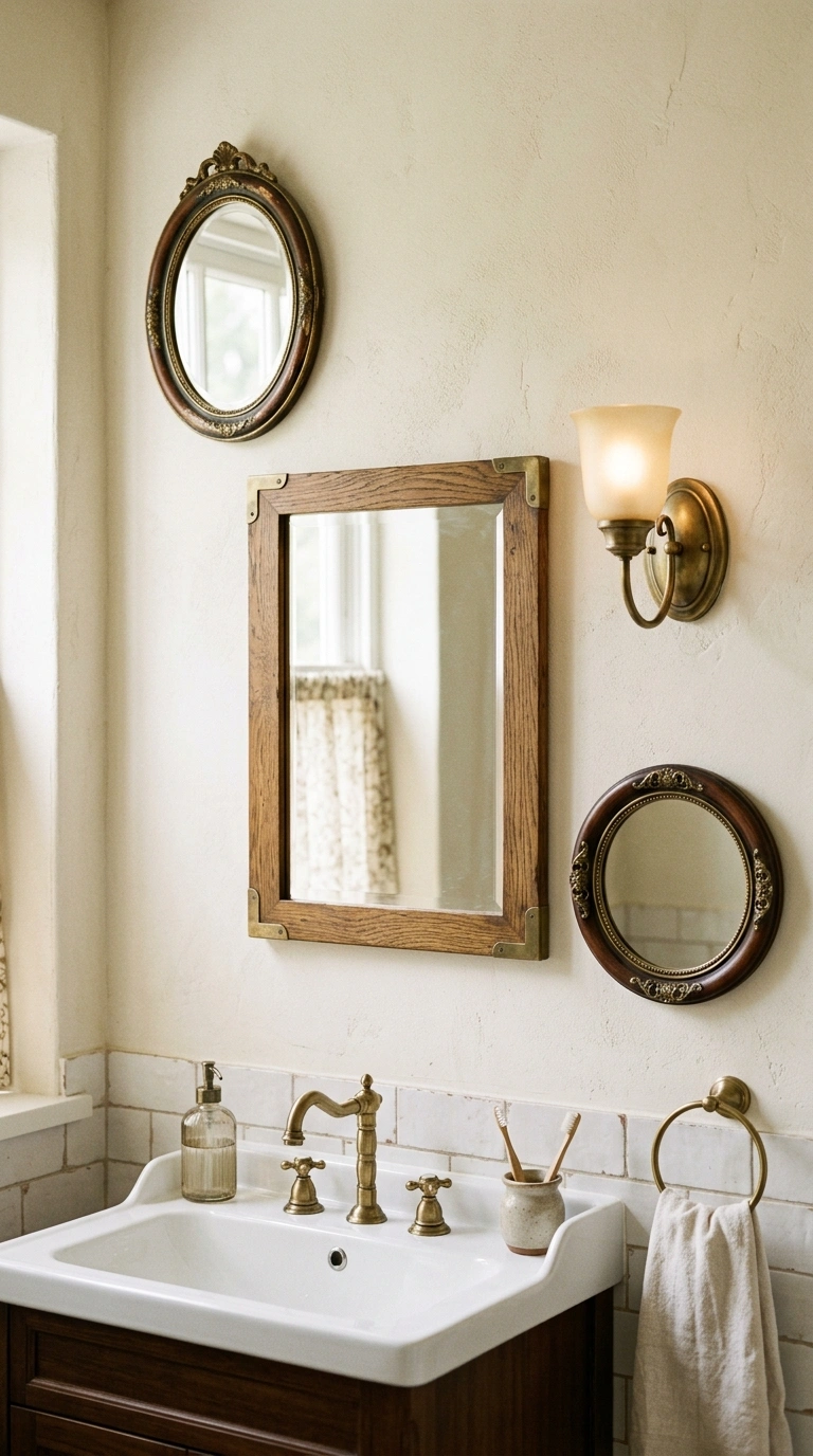 004 Vintage Mirror Wall A bathroom wall above a white