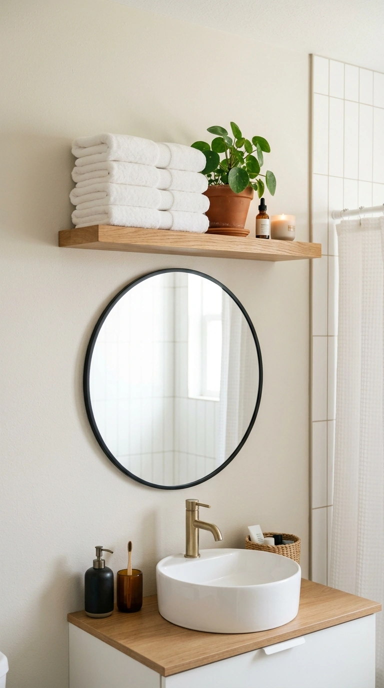 004 Wall Mounted Shelf Rack A small bathroom vanity wi