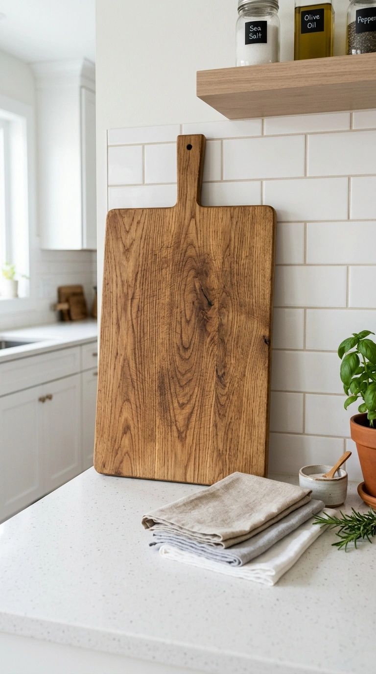 005 A Cutting Board Leaned Upright A large wooden cutt