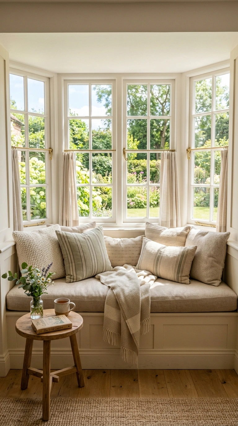 005 Bay Window Bench An upholstered bench built into a