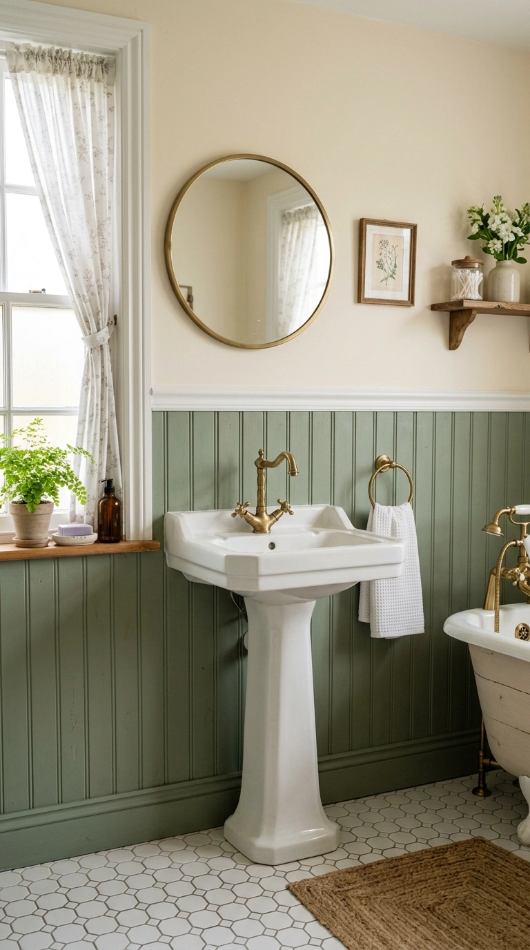 005 Beadboard Half Wall A cottage style bathroom with