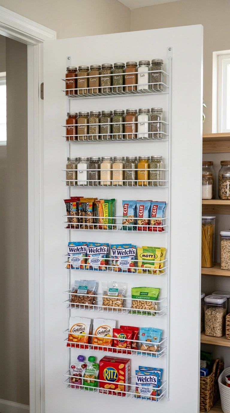 005 Door Mounted Racks The back of a pantry door fitte