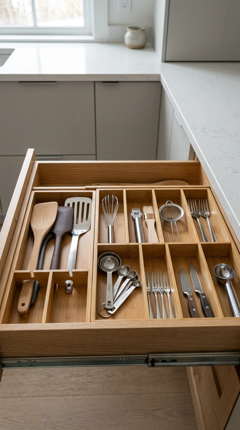 Counter Clutter Gone: 17 Kitchen Organization Ideas 6 005 Drawer Divider Trays An open kitchen drawer from a