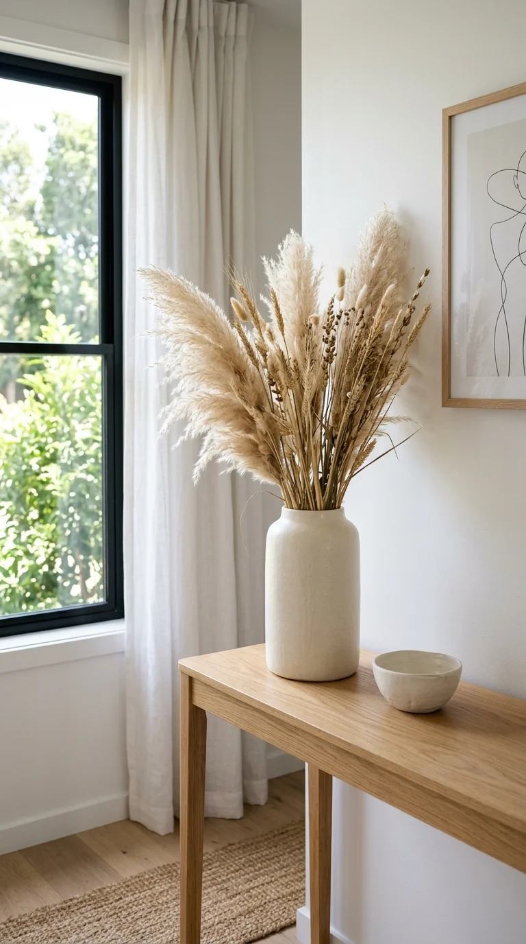 Cozy Fall Decor Ideas for Every Room (21 Picks) 6 005 Dried Grass Vase A tall cream ceramic vase filled