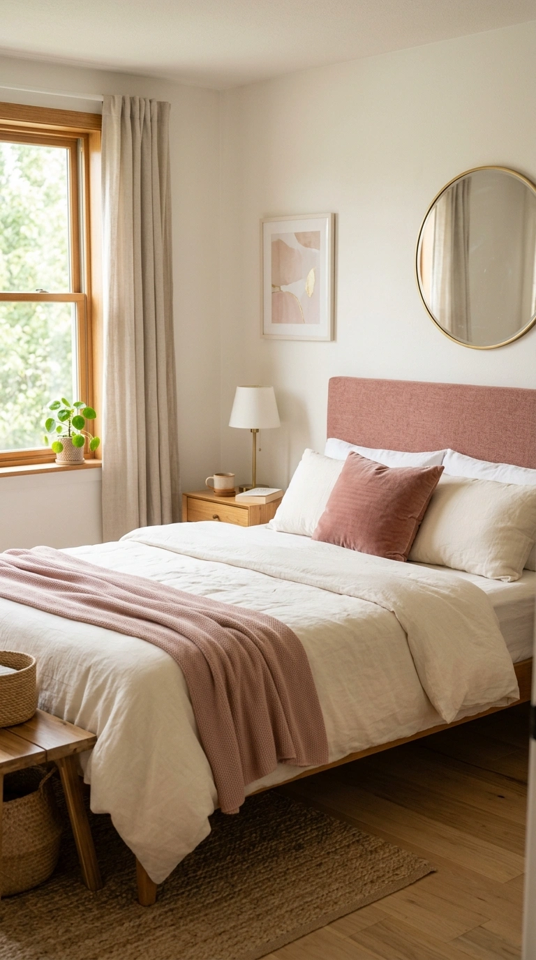 005 Dusty Rose Accents A bedroom with warm white walls