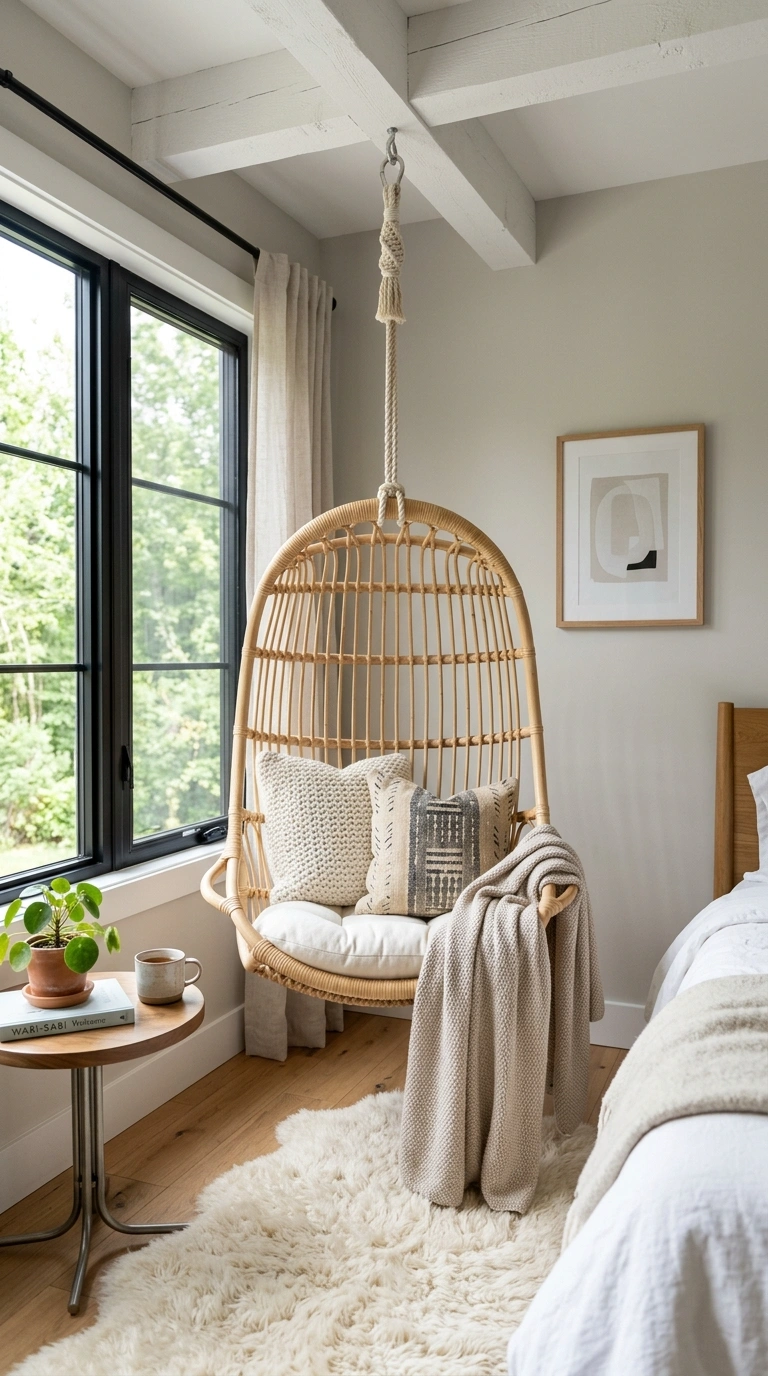 23 Cozy Bedroom Corner Ideas You'll Love 6 005 Hanging Chair Nook A bedroom corner near a window