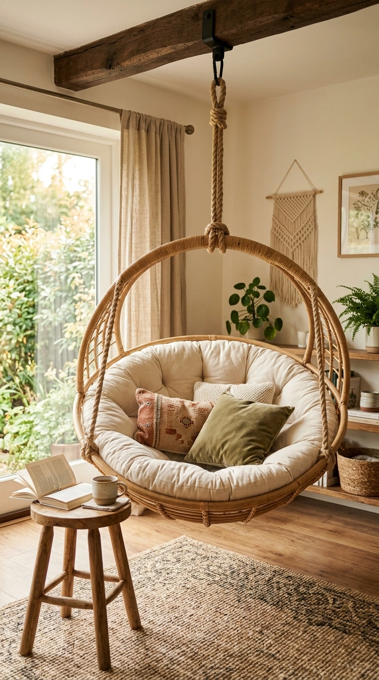 005 Hanging Papasan Chair A round hanging papasan chai