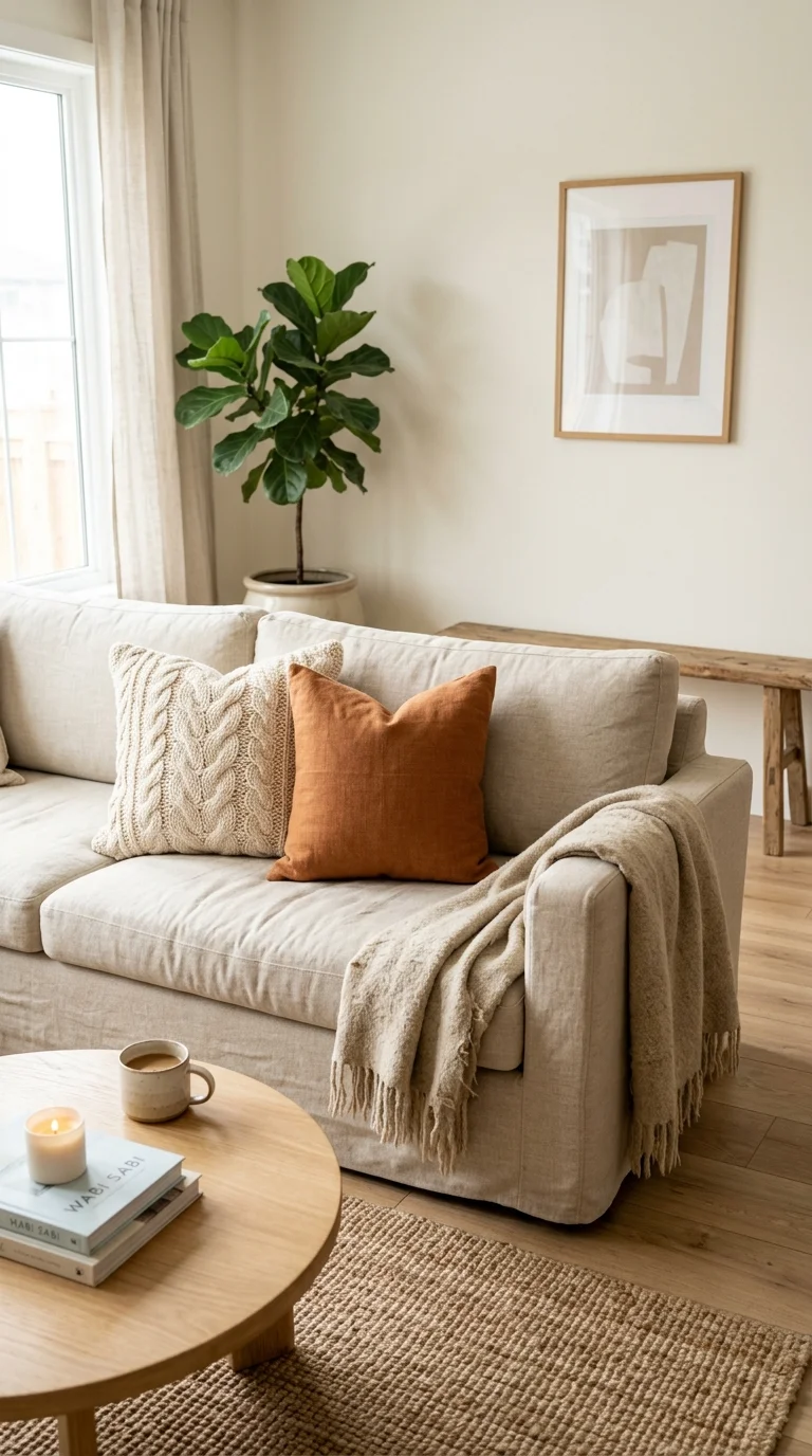 005 Linen Slipcover Sofa A relaxed oatmeal linen slipc