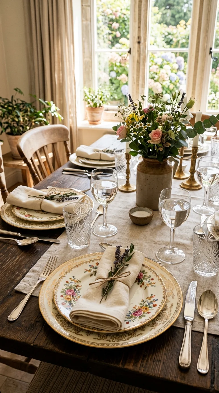 005 Mismatched Vintage China A dining table set with m
