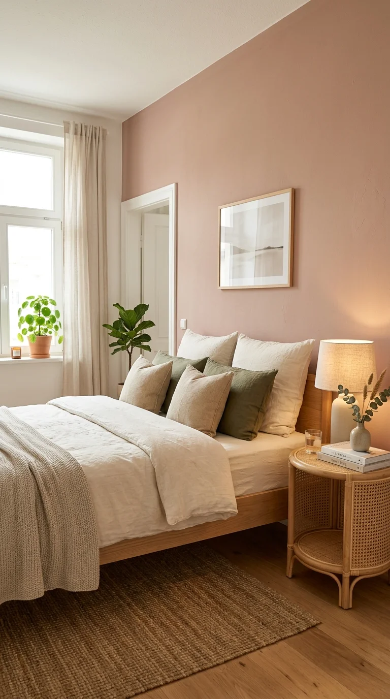 005 Muted Clay Pink A bedroom with a muted clay pink w