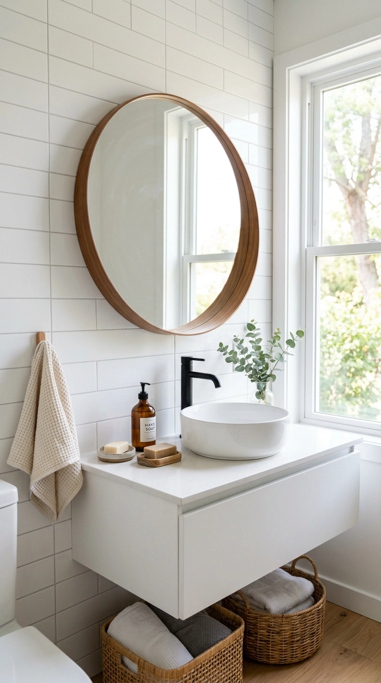 005 Statement Wall Mirror A bathroom vanity with a rou