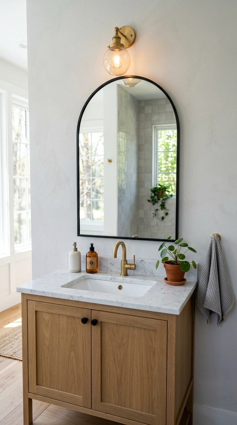 006 Arched Mirror Style A bathroom vanity with a tall