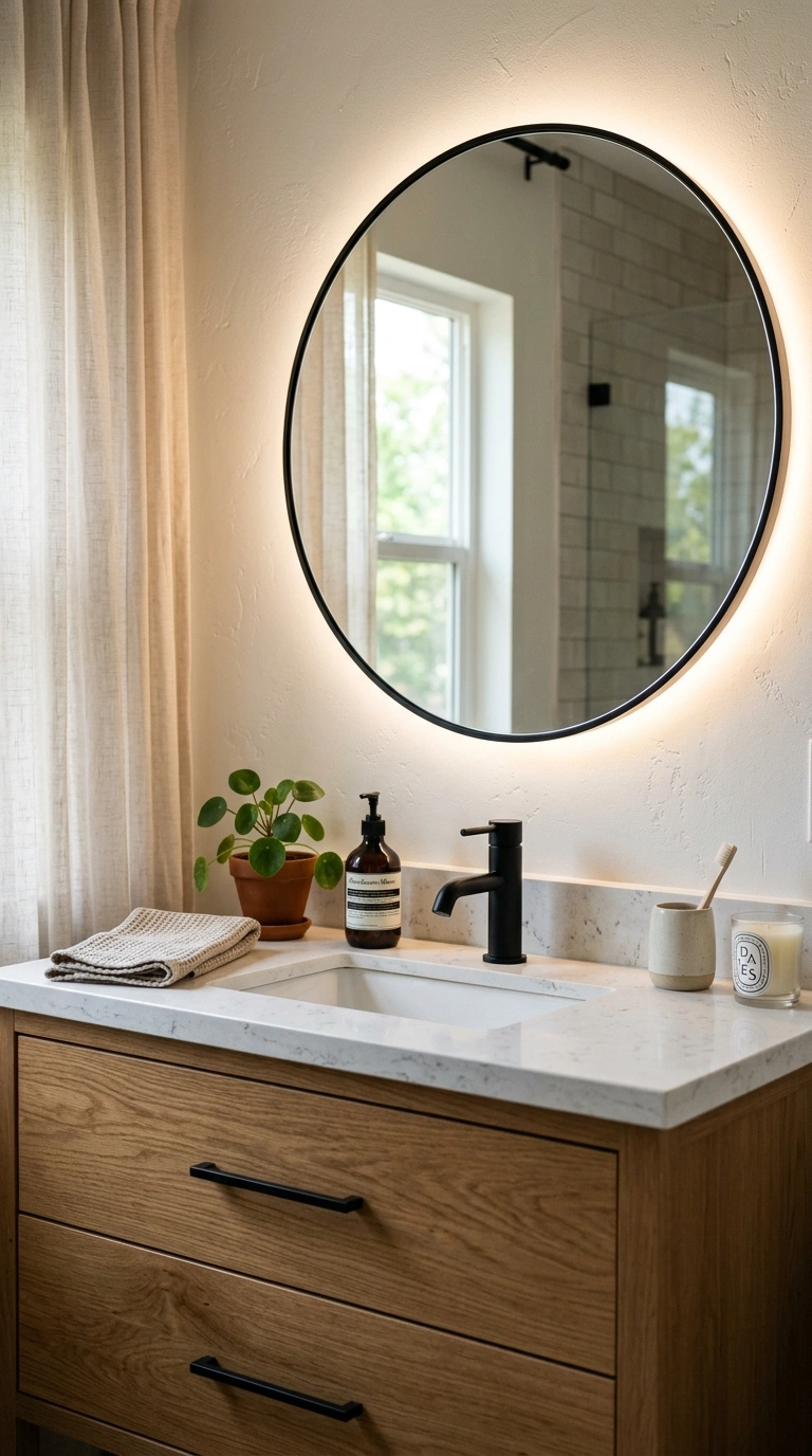 006 Backlit Vanity Mirror A modern bathroom vanity wit