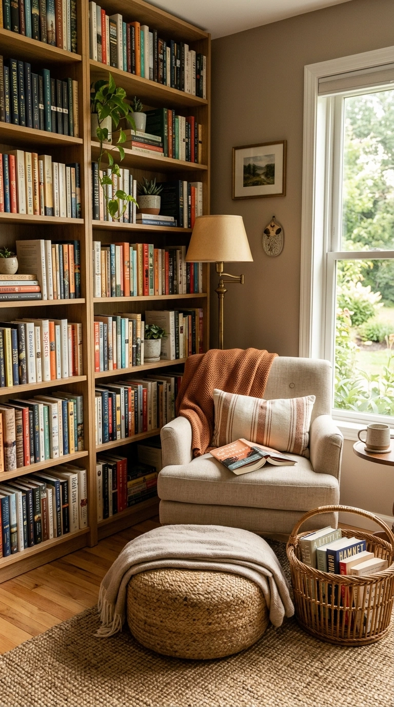 006 Bookshelf Reading Corner A small chair positioned