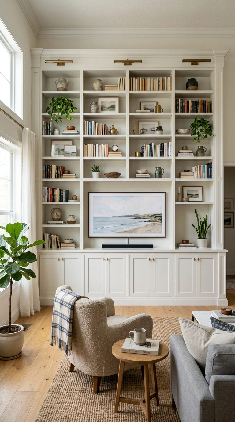 TV Wall Ideas That Don't Look Like an Afterthought (18 Picks) 7 006 Built In Wall Unit A living room with a full floor