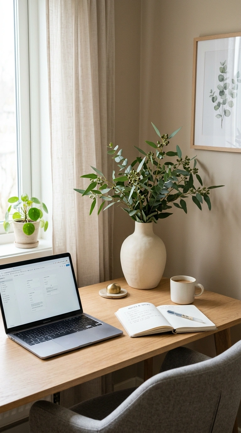 006 Ceramic Vase Styling A simple desk with a curved c