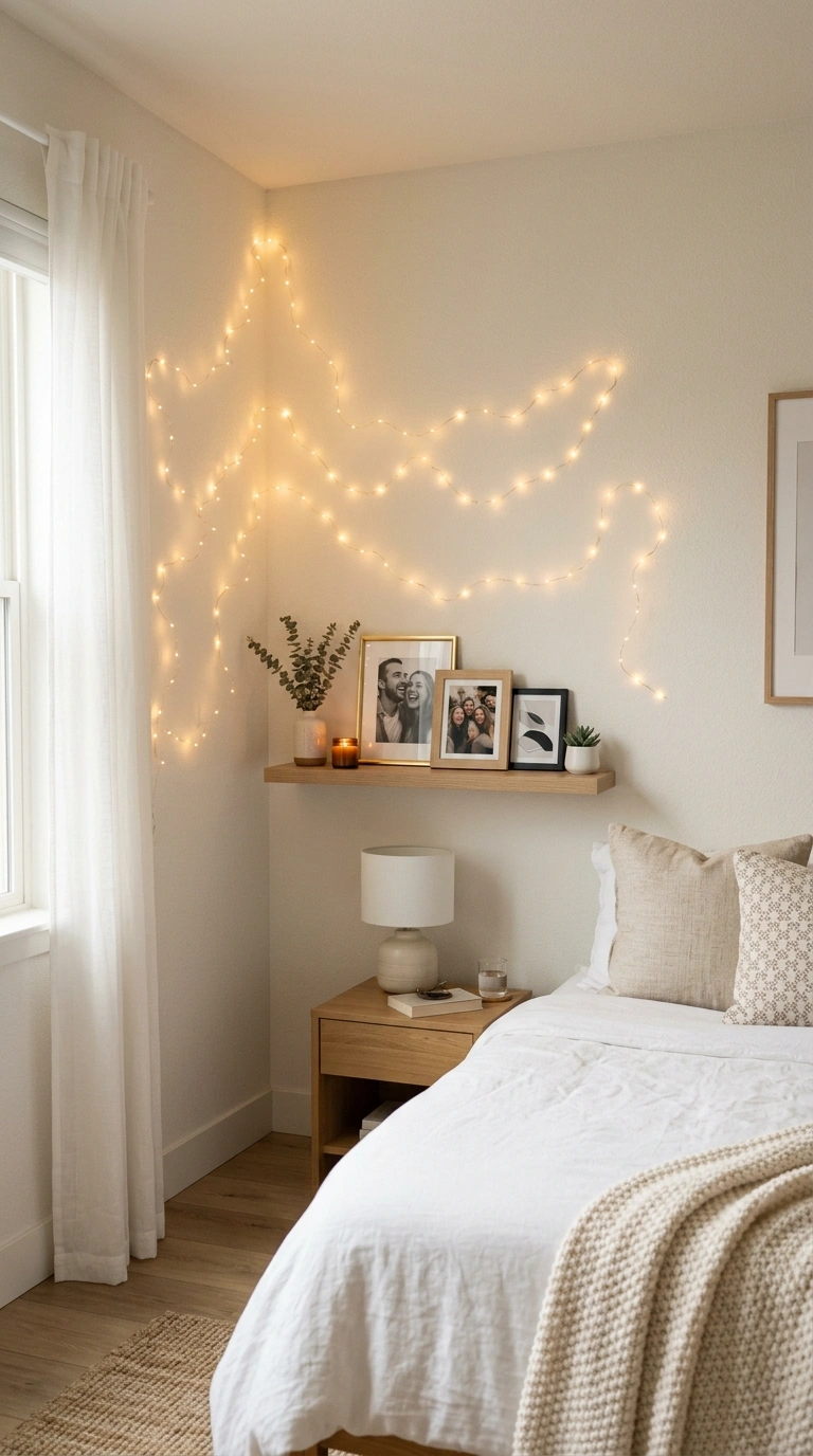 23 Cozy Bedroom Corner Ideas You'll Love 7 006 Fairy Light Corner A bedroom corner with warm whit