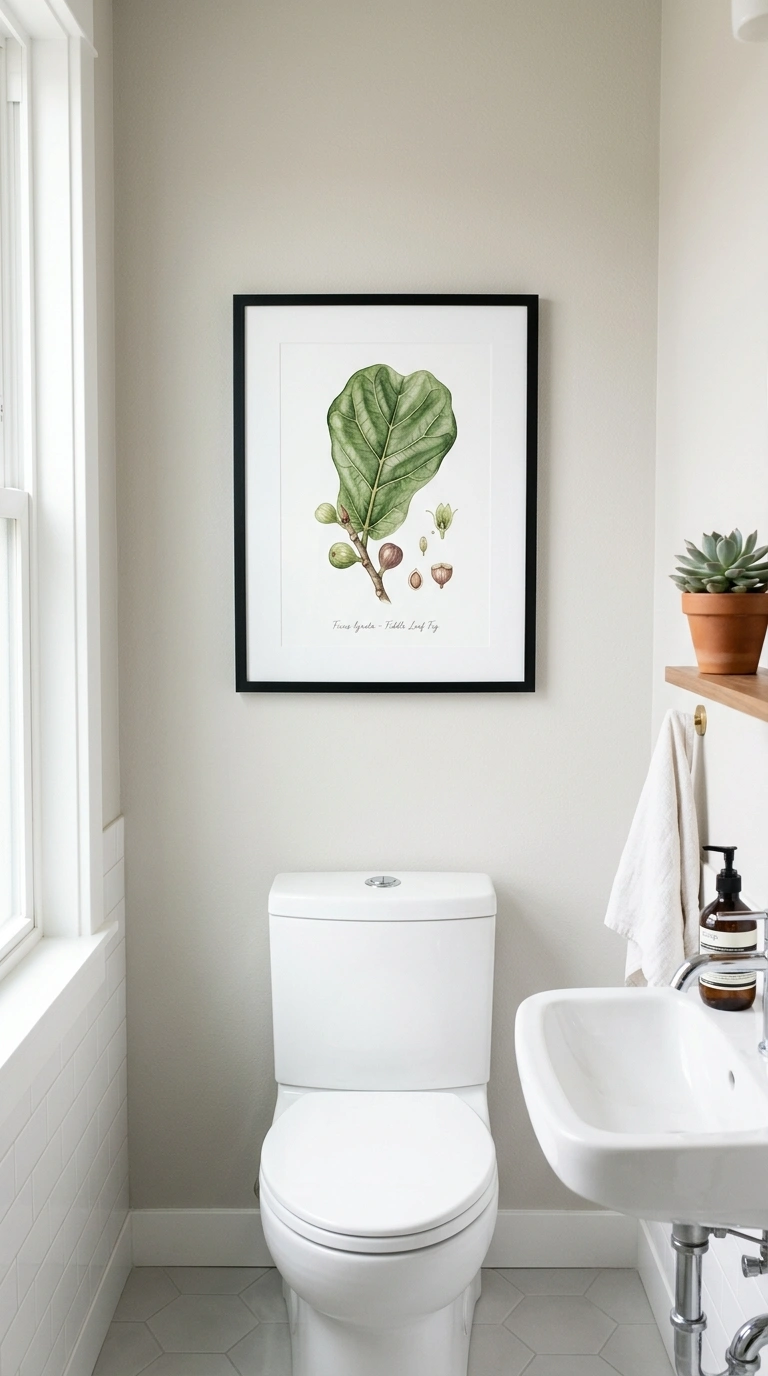 006 Framed Botanical Art A bathroom wall above the toi