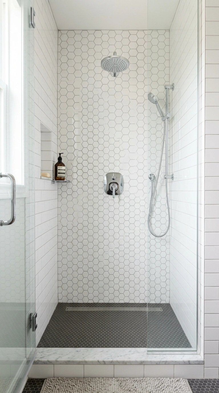 006 Hexagon Tile Accent A small shower with one accent