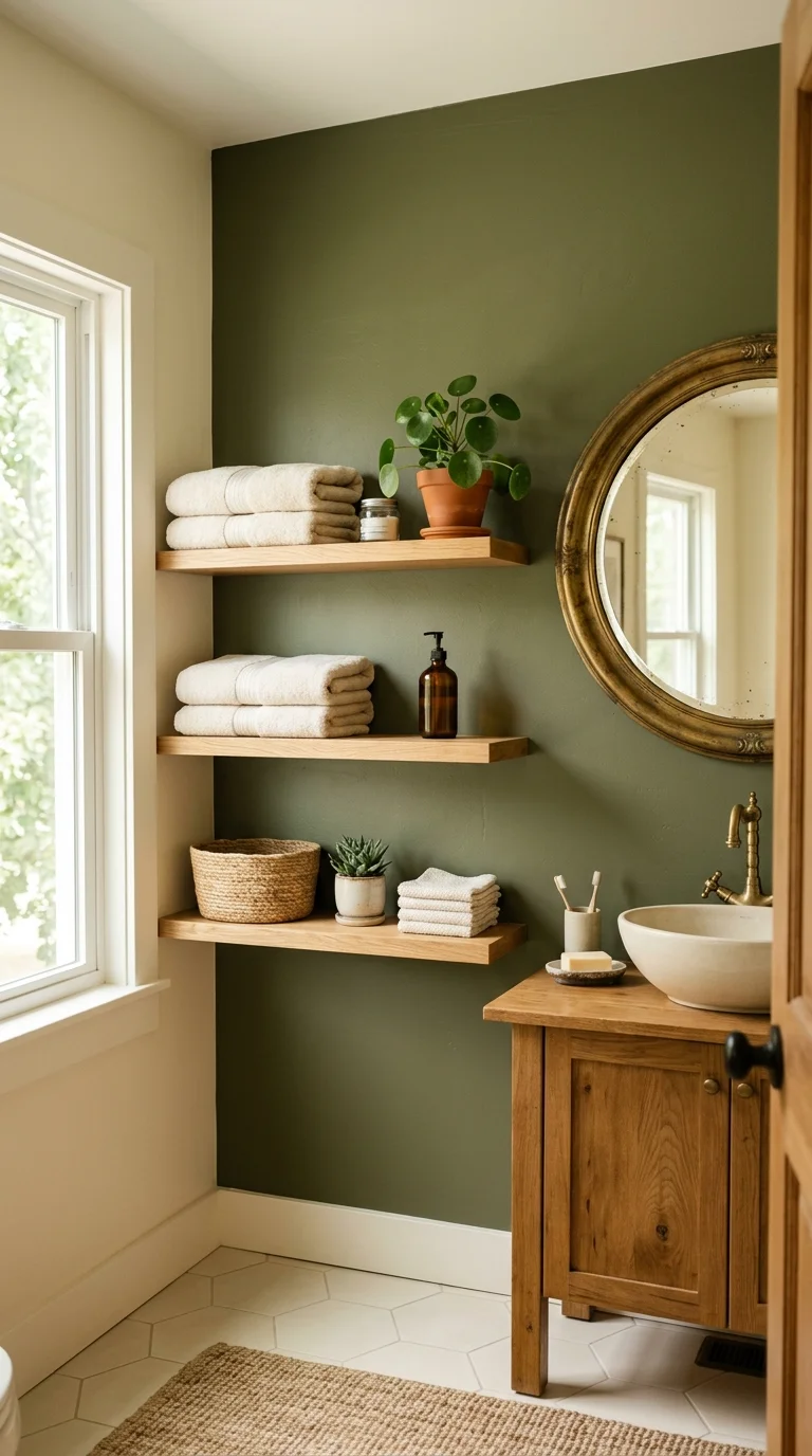 006 Muted Olive Accent A bathroom with an olive green
