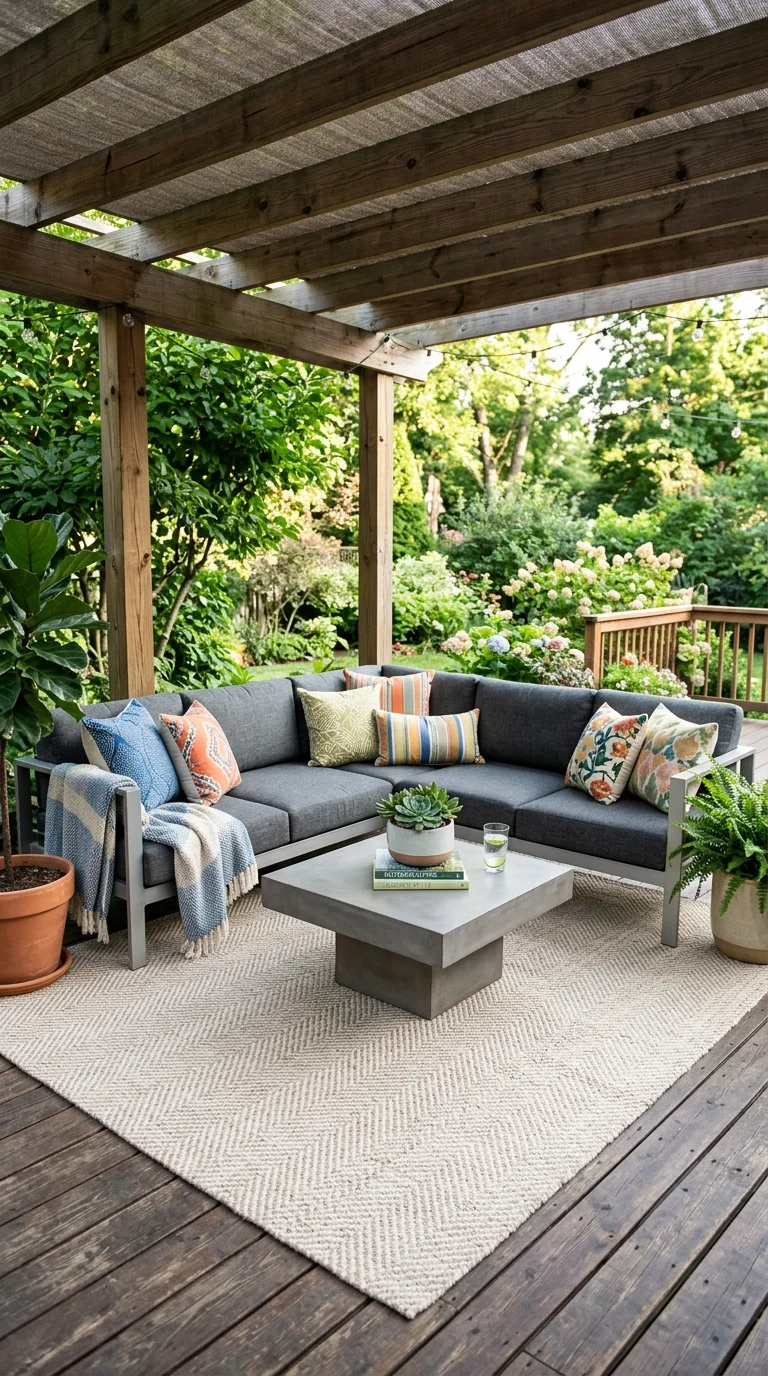 006 Outdoor Sectional Sofa A covered deck with an L sh