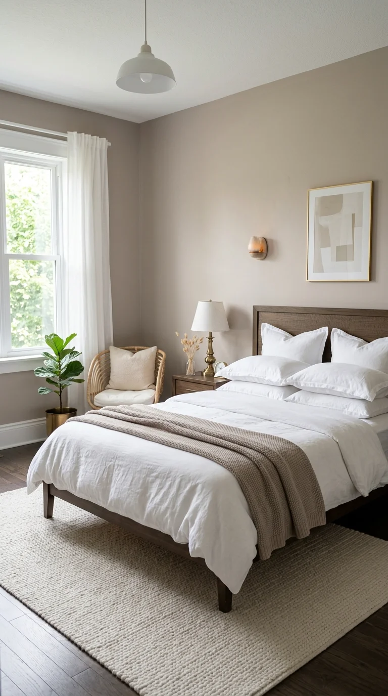 006 Pale Mushroom Taupe A bedroom with pale mushroom t