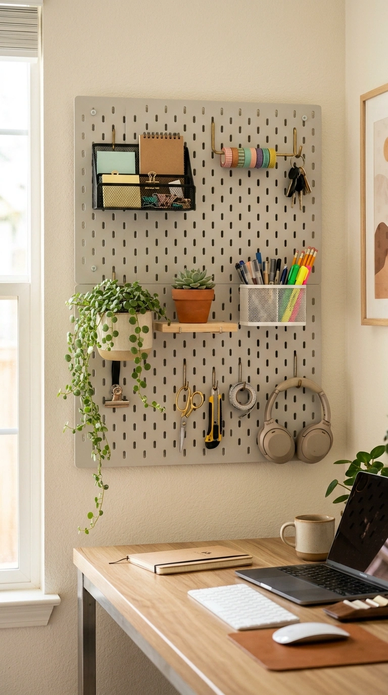Home Office Storage That Keeps You Sane 7 006 Pegboard Supply Wall A painted pegboard mounted be