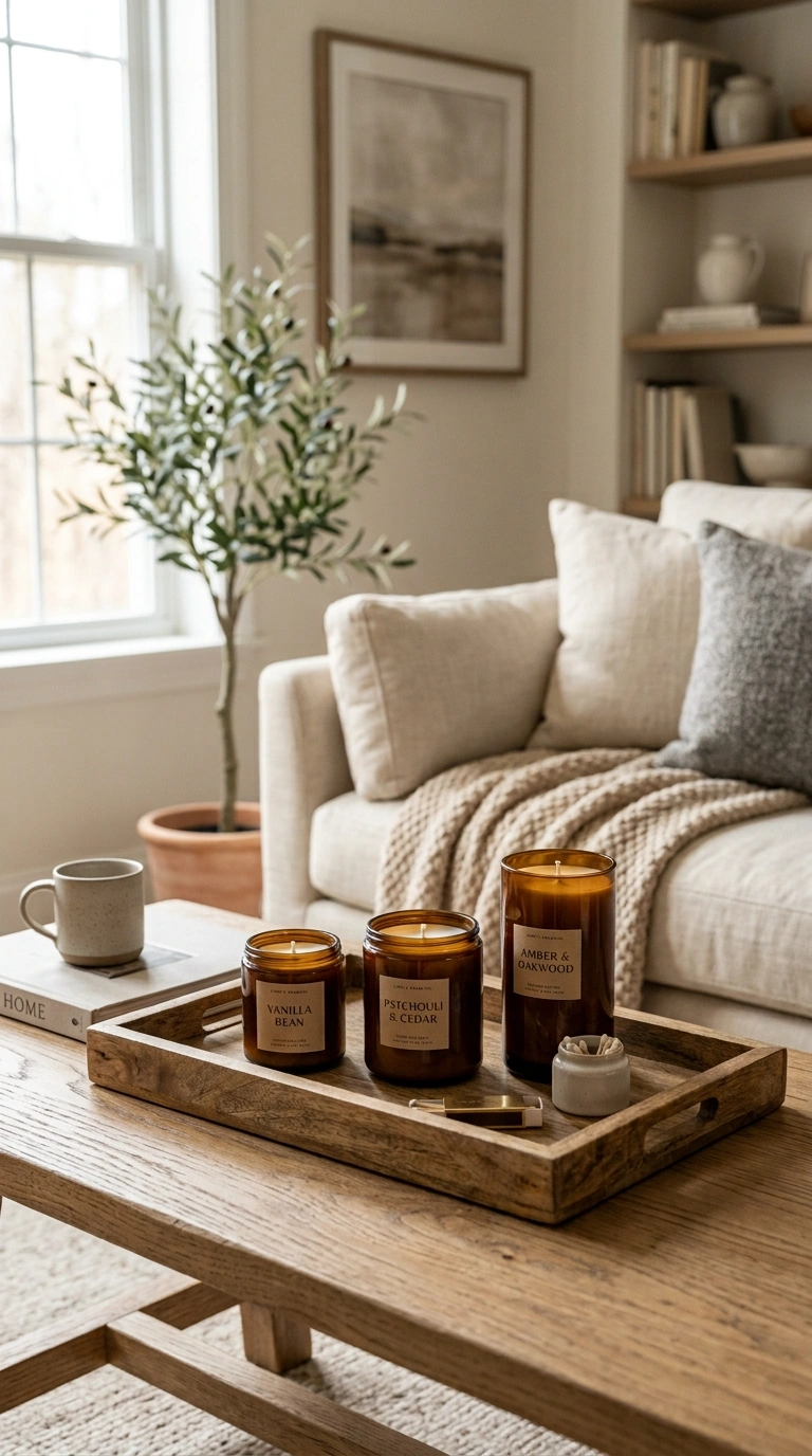 21 Easy Seasonal Updates for Anyone Decorating on a Budget 7 006 Update Candle Displays A wooden tray on a coffee t