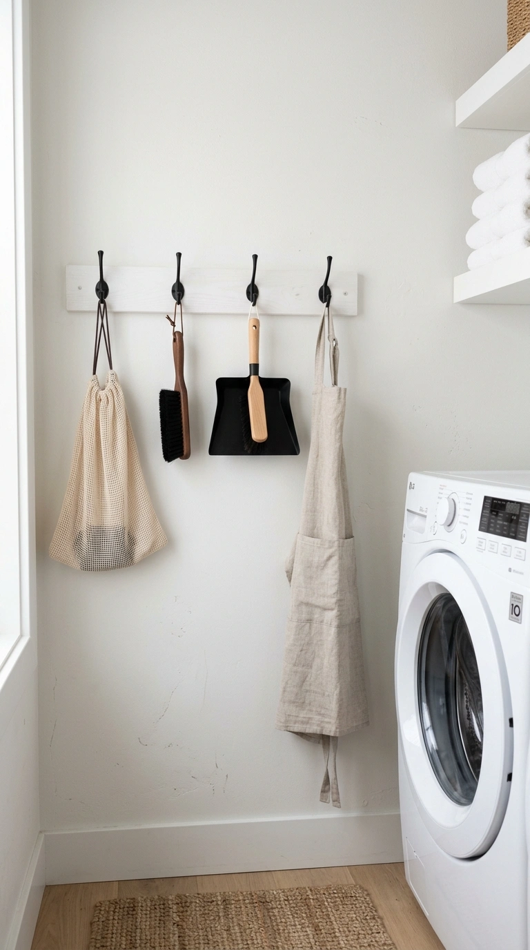 Laundry Closet Storage for Tiny Spaces (11 Ideas) 7 006 Wall Hook Rail The side wall of a small laundry cl