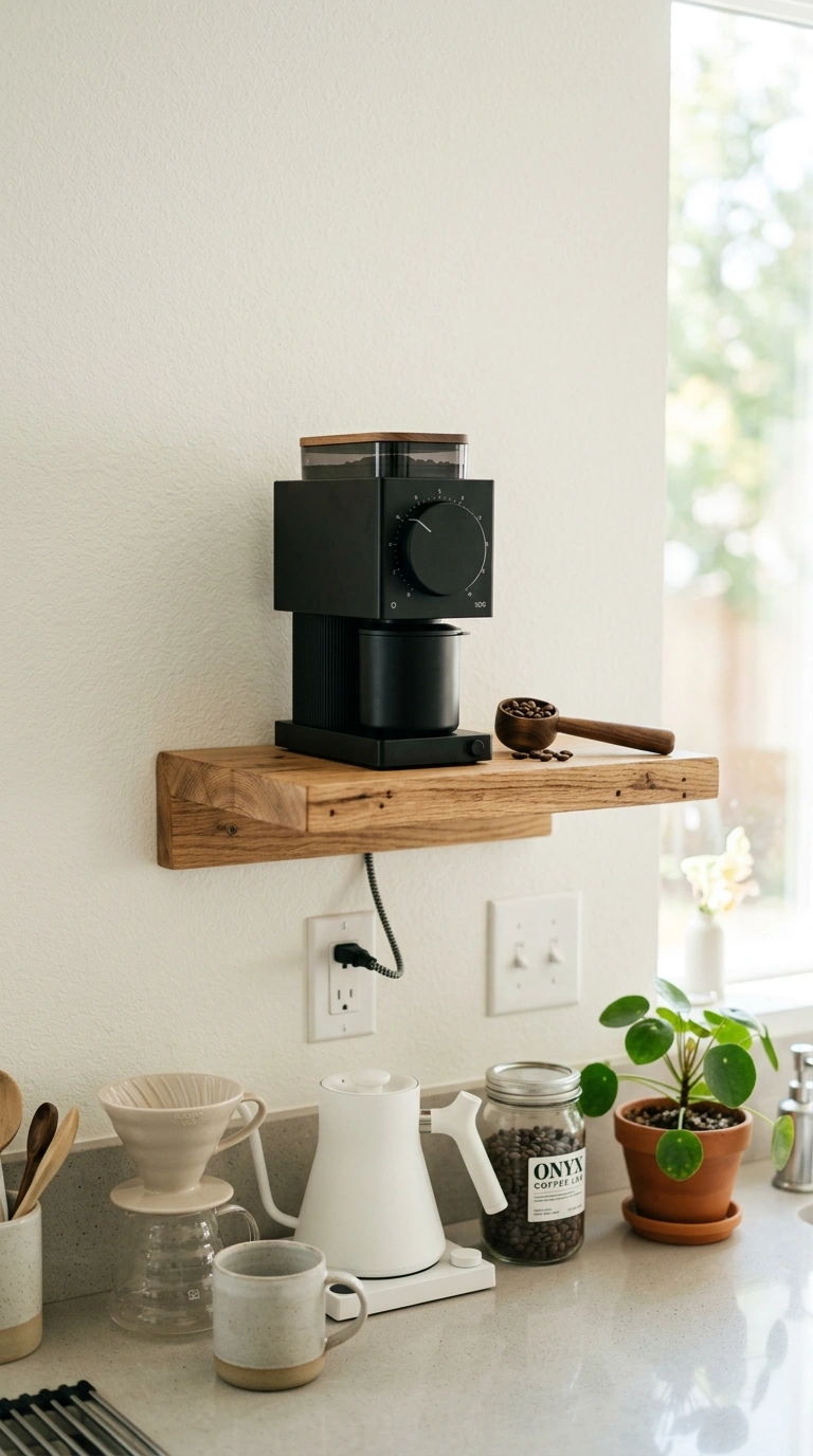 006 Wall Mounted Grinder Shelf A small floating wood s