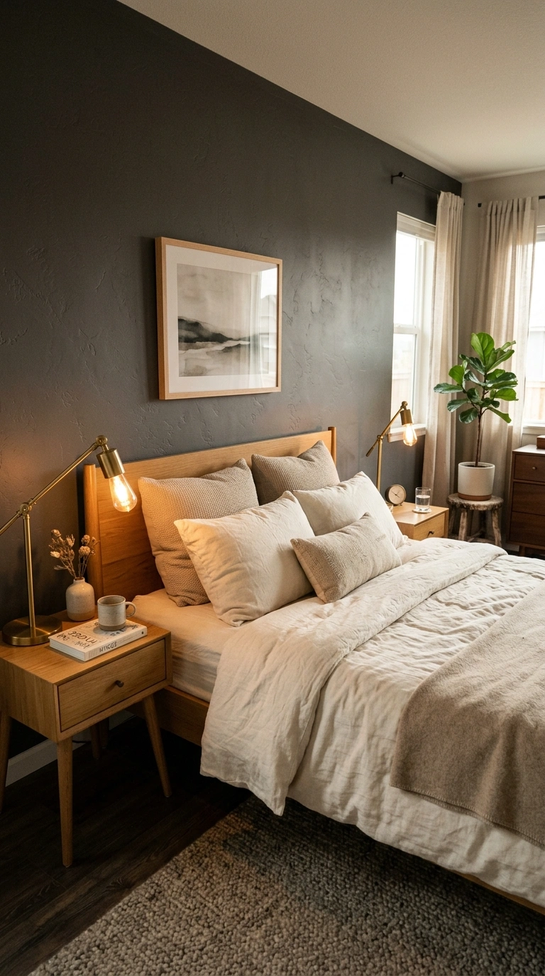 006 Warm Charcoal Gray A bedroom with a warm charcoal