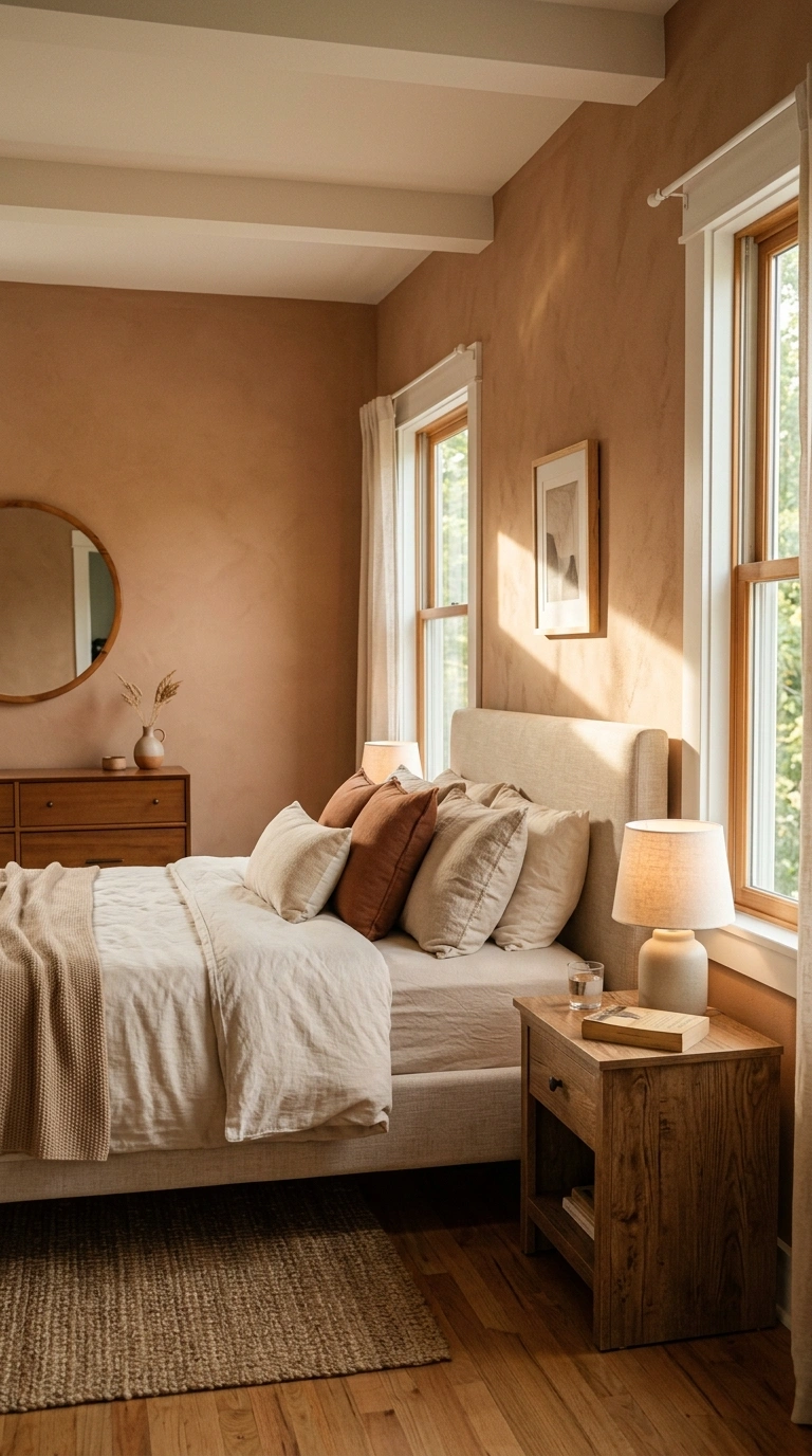 Master Bedroom Styling Tips From 14 Real Rooms 7 006 Warm Wall Color A bedroom with soft clay colored w