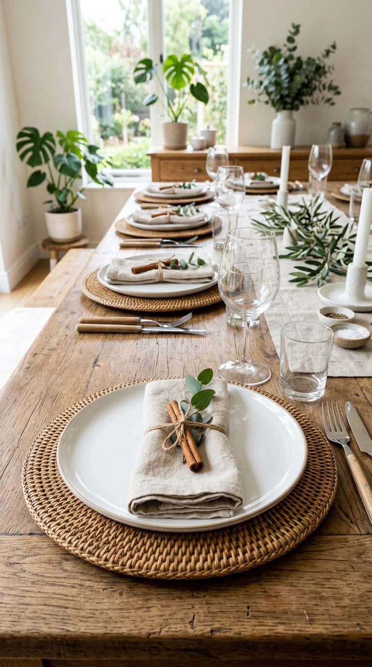 006 Woven Charger Plates A dining table with woven rat